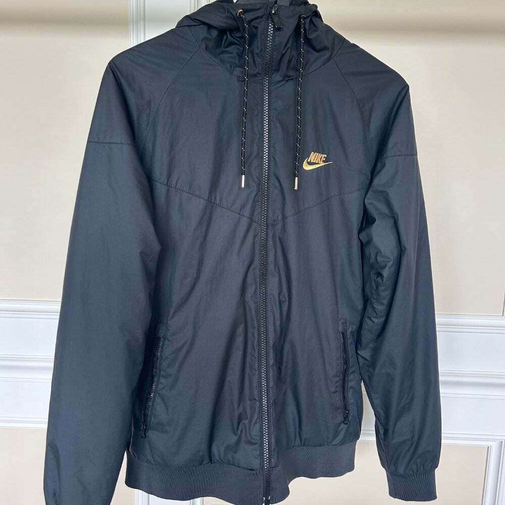 Nike Men's Black Fleece Lined Full Zip Hooded Windbreaker Jacket Small